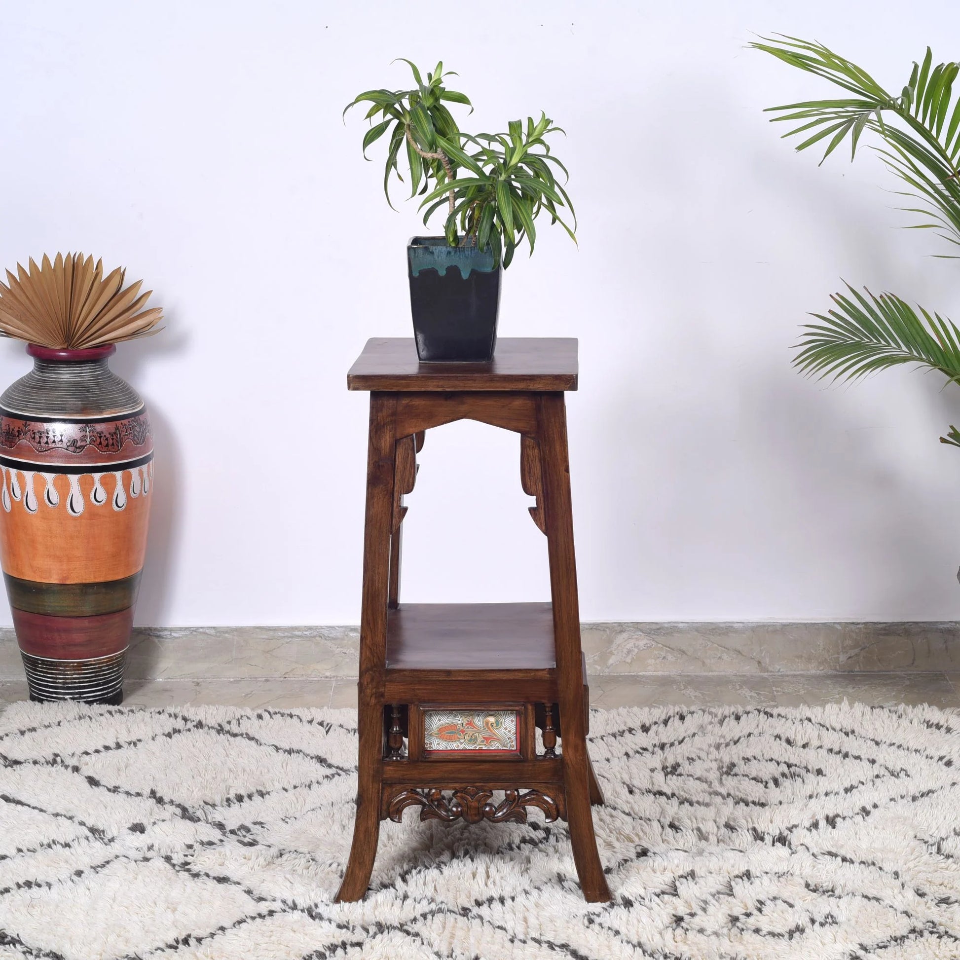 30 inch indoor plant stand Sphinx Premium Teakwood Planter Stand – 30-Inch Tall Accent Table with – Kirtan Arts