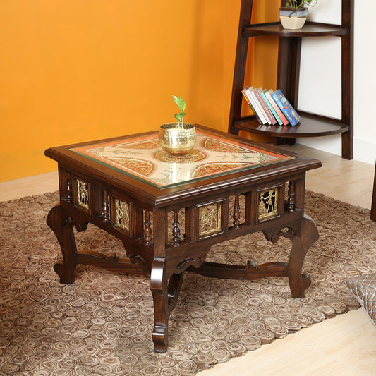Tamas Premium Teakwood 24-Inch Coffee Table – Square Accent Centerpiece with Warli & Dhokra Art