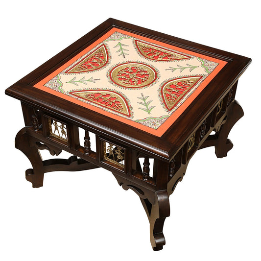 Tamas Premium Teakwood 24-Inch Coffee Table – Square Accent Centerpiece with Warli & Dhokra Art