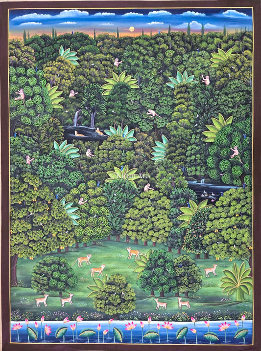 Jungle Themed Pichwai Painting | Intricate Work | 4x3 ft