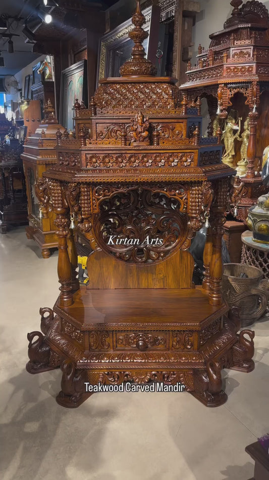Teakwood Carved Mandir 62" | 24 Inch Pillar Size