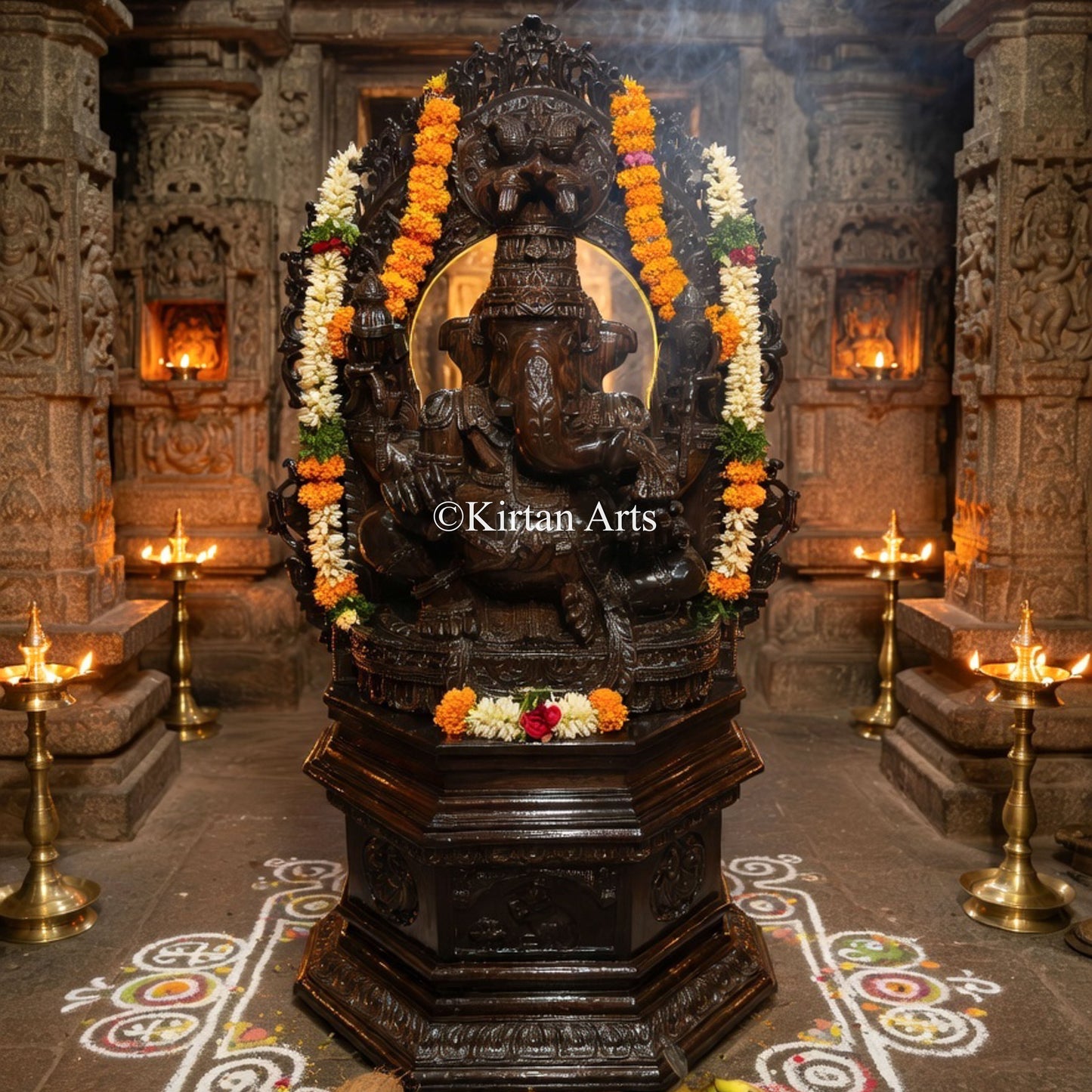 61" Hand-Carved Rosewood Chaturbhuja Ganesha Statue