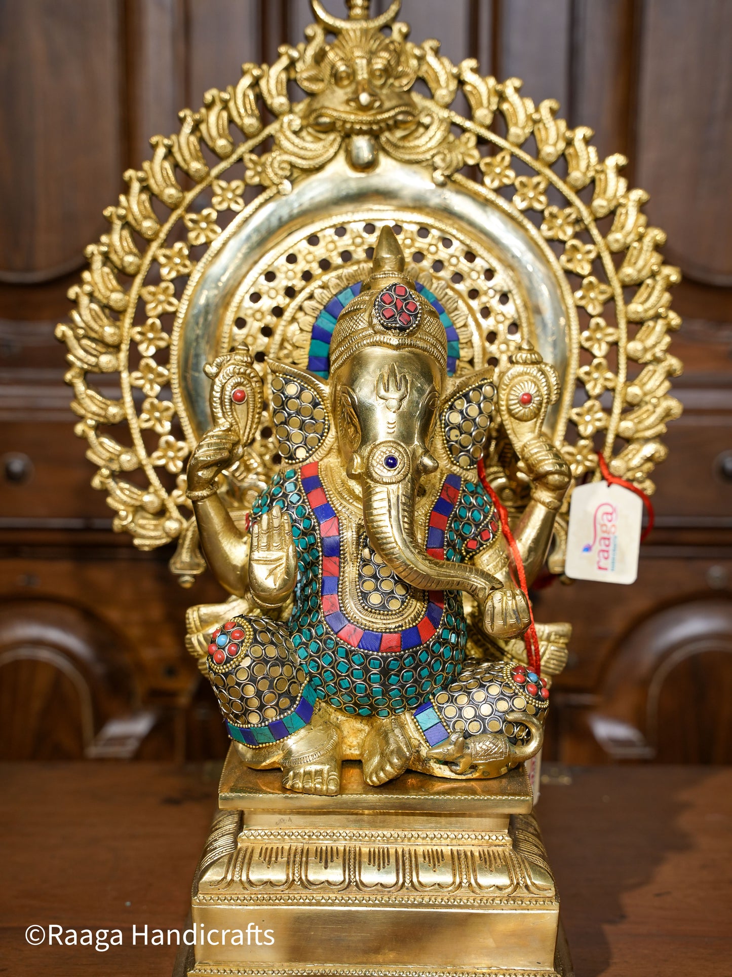 Brass Ganesha Stonework with Prabhavali