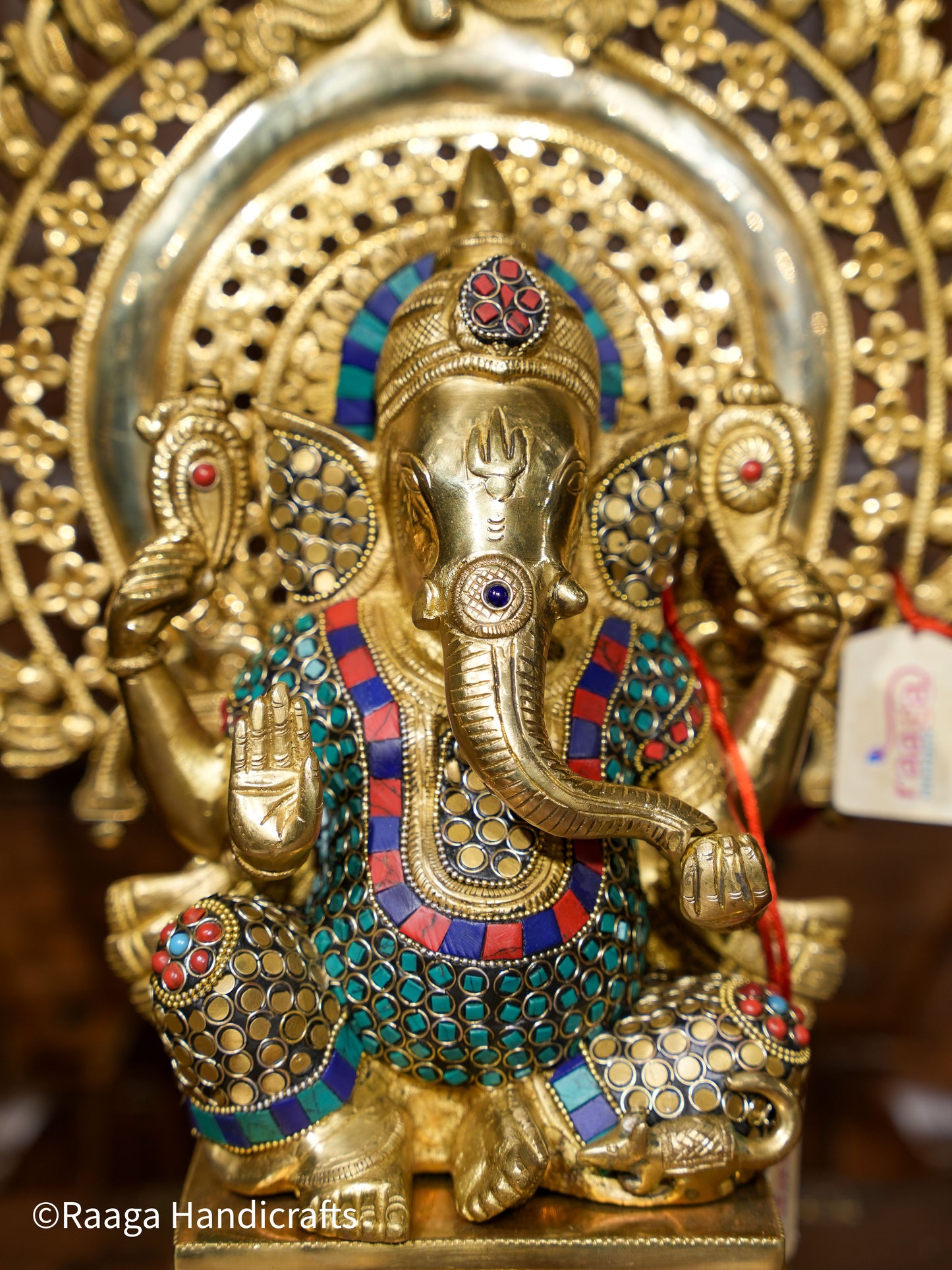 Brass Ganesha Stonework with Prabhavali