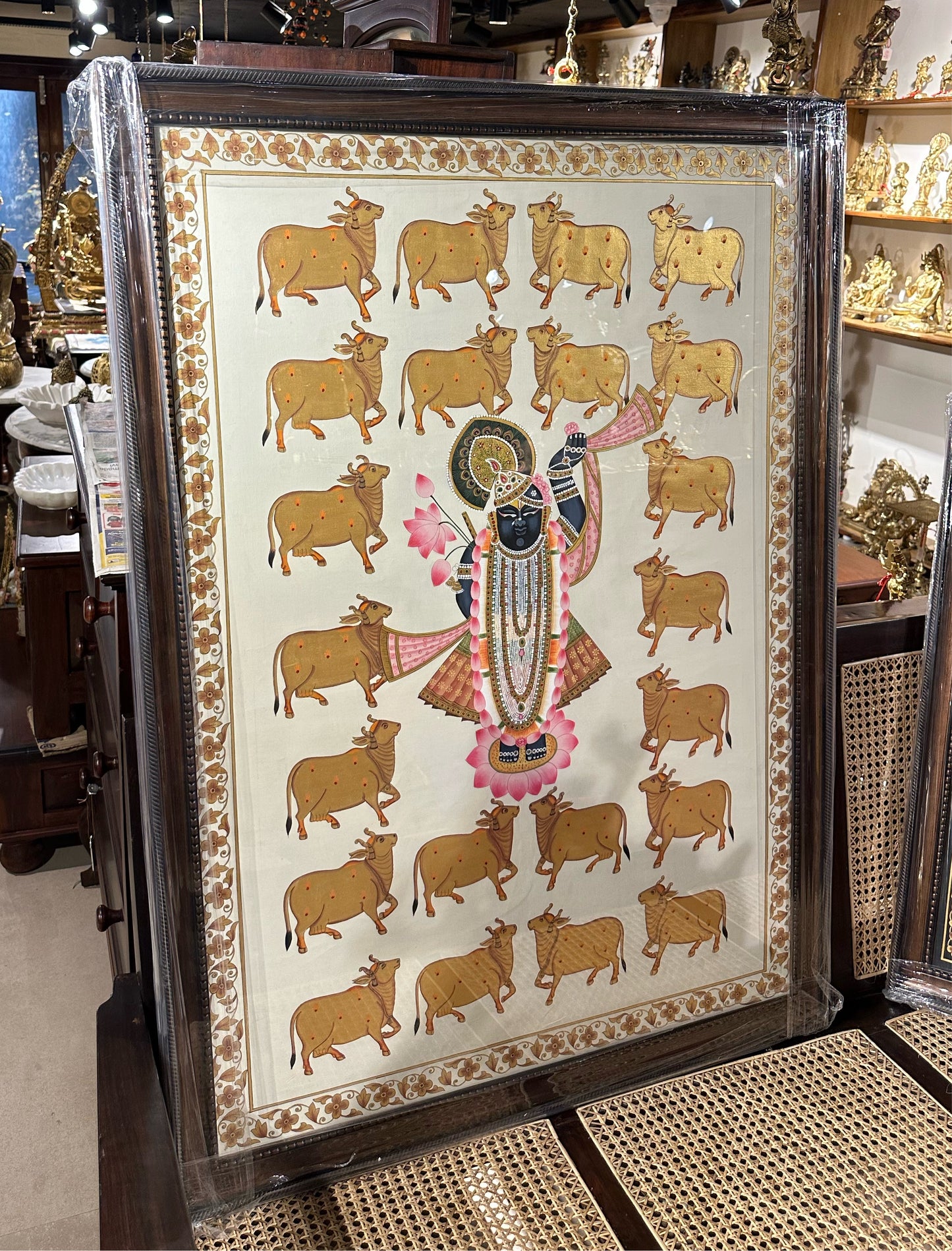 Shrinathji with Cows in Gold Pichwai 4x3ft