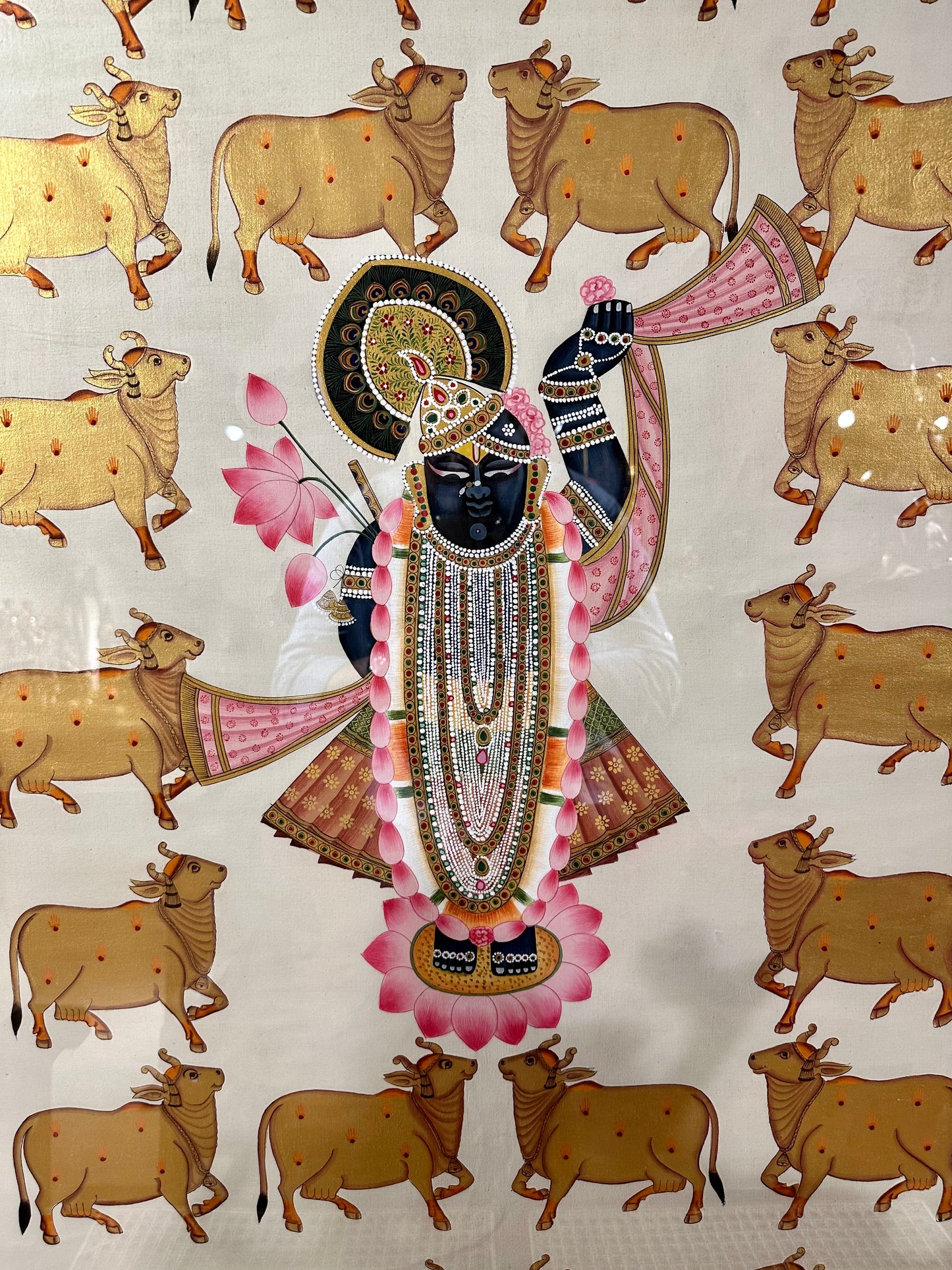Shrinathji with Cows in Gold Pichwai 4x3ft